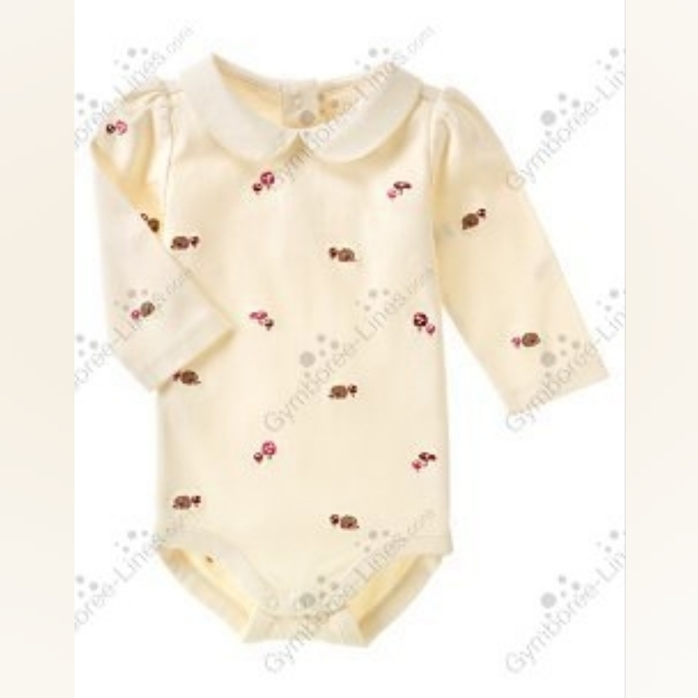 Gymboree Cream Baby Bodysuit with Mushroom and Hedgehog Print Outdoor Whimsy
